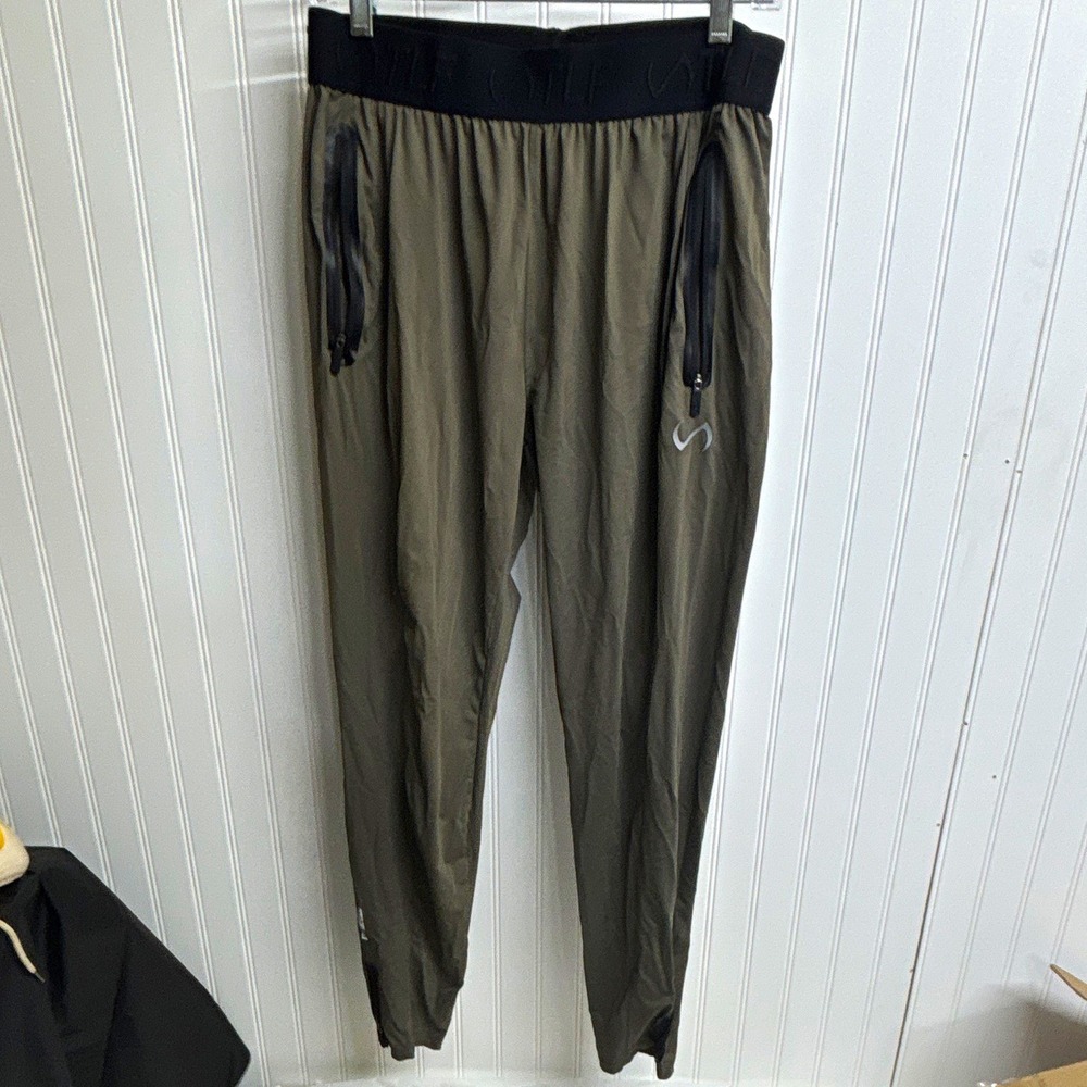 TLF Men's Jogger Pants L Green Elastic Waist Zip Pockets Gym Training